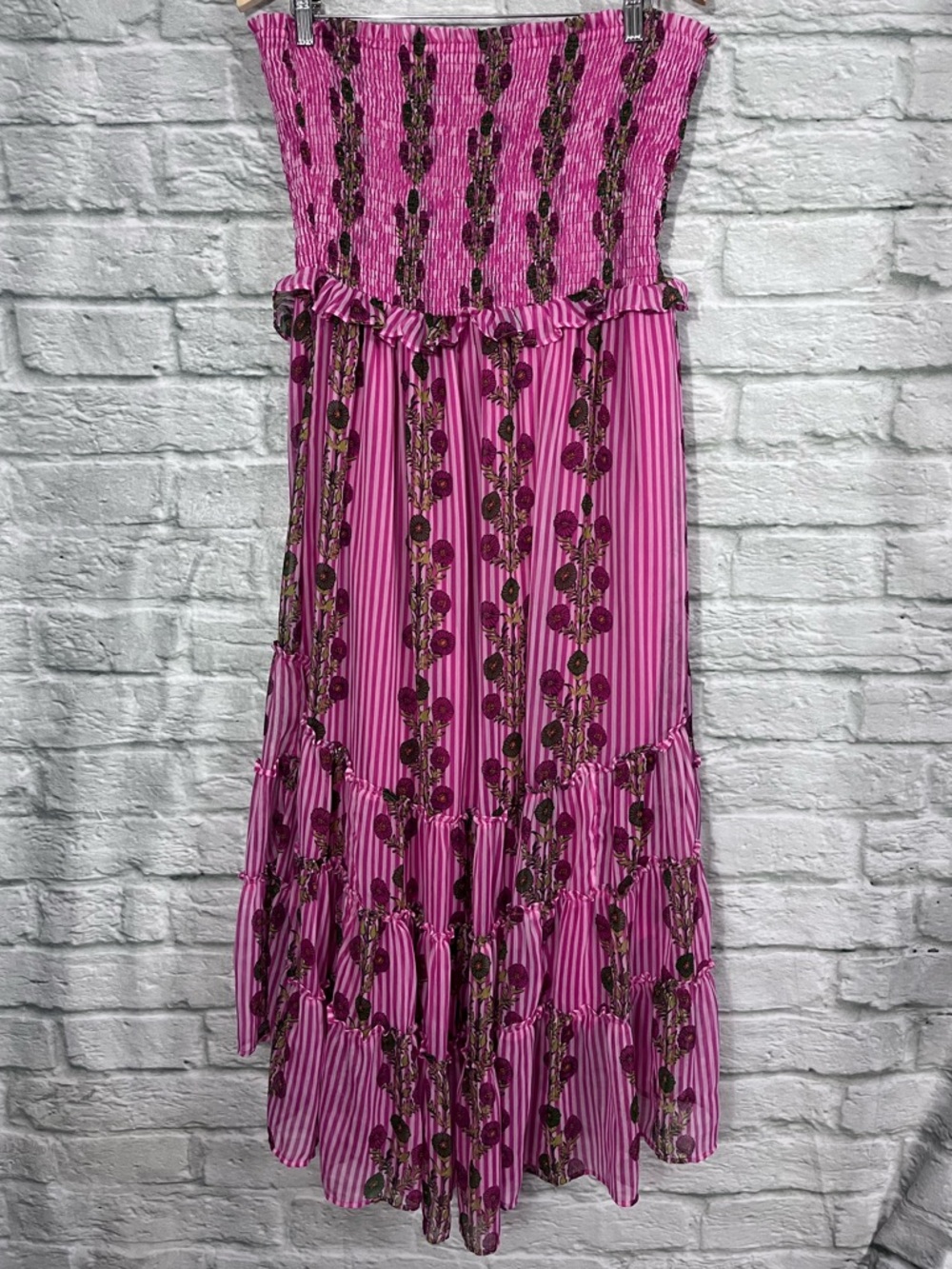 Free People XL Alejandra MIDI Floral Strapless Dress Hot Pink (Missing Straps) - Picture 10 of 14